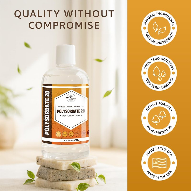 Polysorbate 20 (16oz) | USP Grade - Tween 20 Gentle Natural Emulsifier & Solubilizer for Essential Oils, Fragrances, Sprays, Lotions, Shampoos | Improves Stability & Clarity | 16 OUNCES