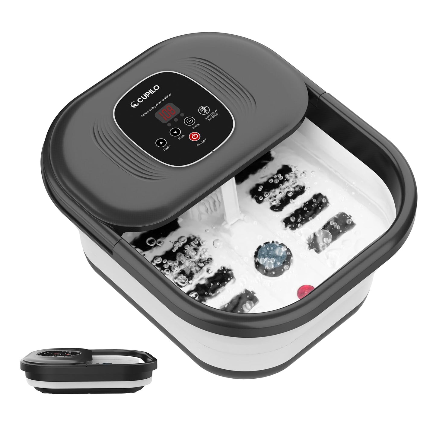 CuPiLo Foot Spa Bath Massager with Heat, Collapsible Foot Massager Spa Soaking Tub with Bubbles, Pumice Stone, and Shiatsu Massage Rollers, Pedicure Foot Spa for Relaxation, Gifts