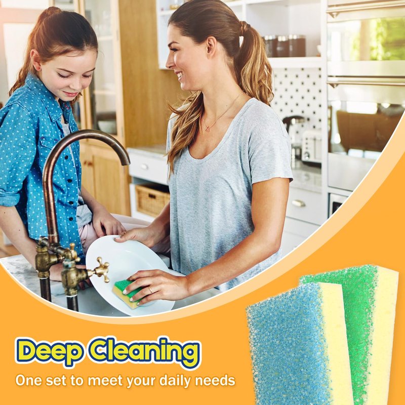 LAUNDRYLUX Scrub Sponge, Dual-Sided Temperature-Responsive Scrubber - Non-Scratch - Multipurpose Dish Sponges for Kitchens, Bathrooms, and Outdoor Use - 4 Pack
