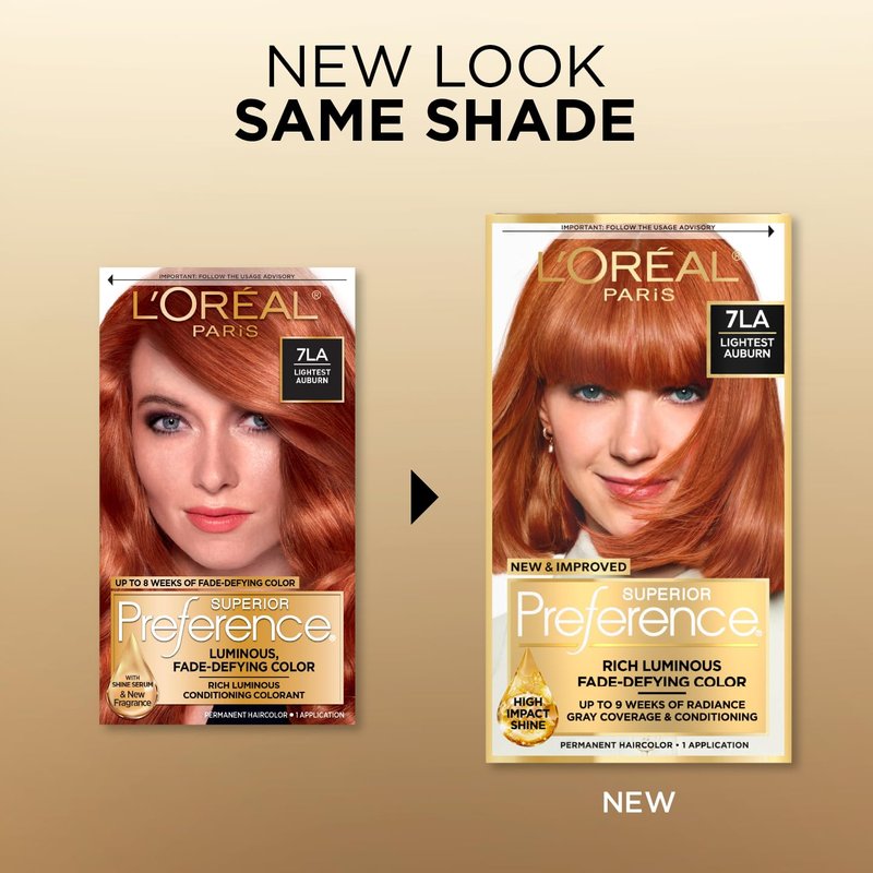 L'Oreal Paris Hair Color - Superior Preference Luminous Fade-Defying Dye, Lightest Auburn 7LA, 1 Kit