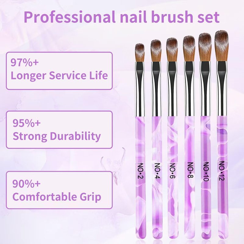 6PCS Acrylic Nail Brush Set,Size 2/4/6/8/10/12 Professional Nail Brushes for Acrylic Application Extension and 3D Carving for Nail Home Salon DIY-Purple