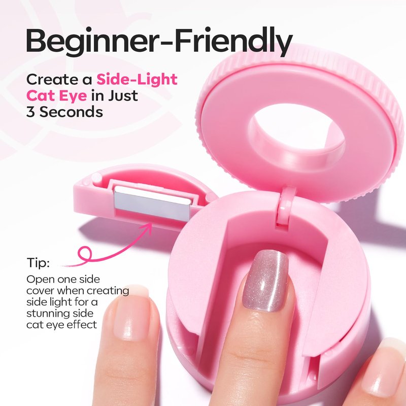 modelones 5D Automatic Nail Magnet for Cateye Gel Polish, Upgraded 3-in-1 Strong 360° Rotating Glass Bead Magnetic Side-Light Nail Magnet for Beginner-Friendly DIY Nail Designs (Magnet Only)