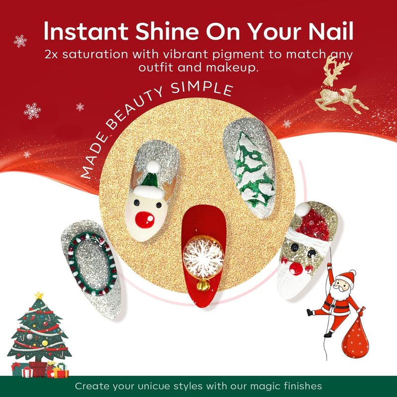 modelones Gel Nail Polish Set, 6 ColorsSparkle Dark Green Red Silver Champagne Rose Gold Glitter Gel Polish Kit New Year Soak Off Nail Art Manicure Salon DIY Home Gift