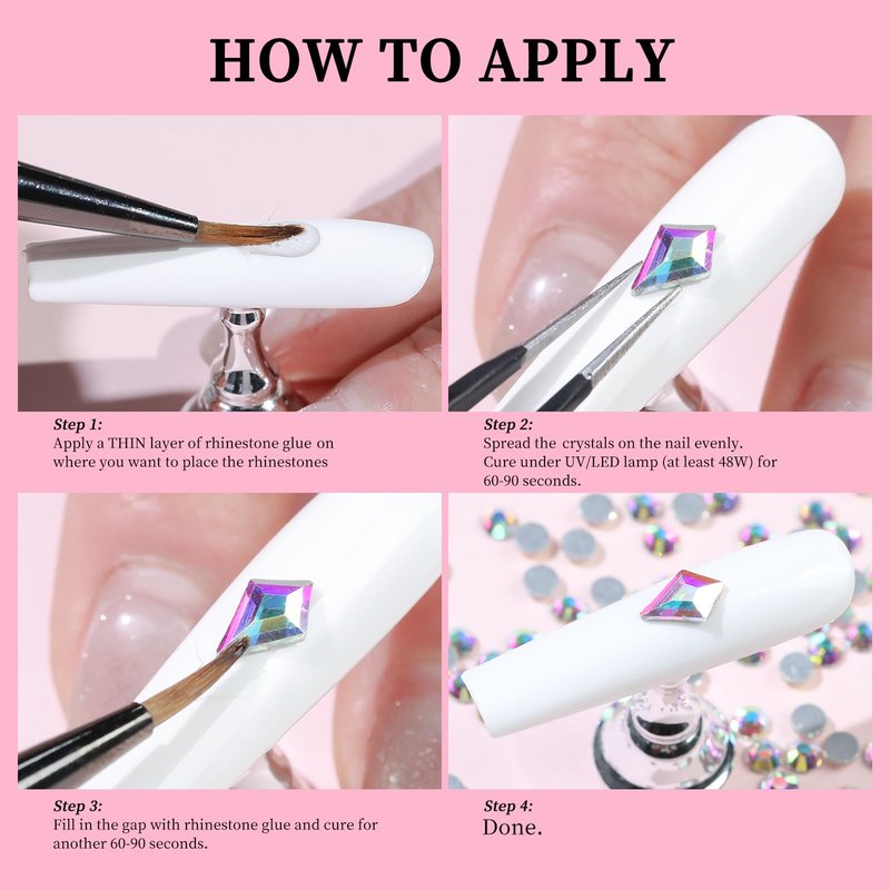 Cycullinyt 1660Pcs Crystal AB Nail Art Rhinestones: 8 Types of Multi Shapes Diamonds + 4 Sizes Flatback DIY Crafts Rhinestone Crystals 3D Glass Stones Set + Tweezer + Pickup Pen
