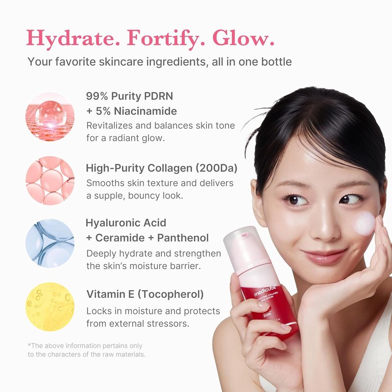 Medicube PDRN Pink Collagen Bubble Serum - Firming Serum with 99% Purity PDRN & Low-Molecular Collagen | Lightweight, Fast-Absorbing Formula for Radiant Skin | 3.21 fl. oz.