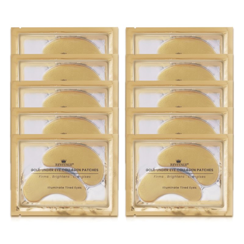 REVITALE 24k Gold Under Eye Collagen Patches, Reduce Puffy Eyes & Dark Circles, Illuminate Tired Eye Masks - Firms, Brightens, Energises (Packets - 10 Pair)