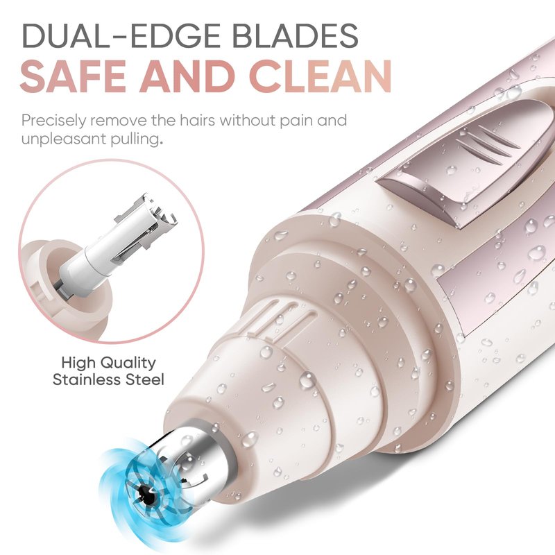 Ear and Nose Hair Trimmer Clipper - 2026 Professional Painless Eyebrow & Facial Hair Trimmer for Men Women, Battery-Operated Trimmer with IPX7 Waterproof, Dual Edge Blades for Easy Cleansing Rose Pink