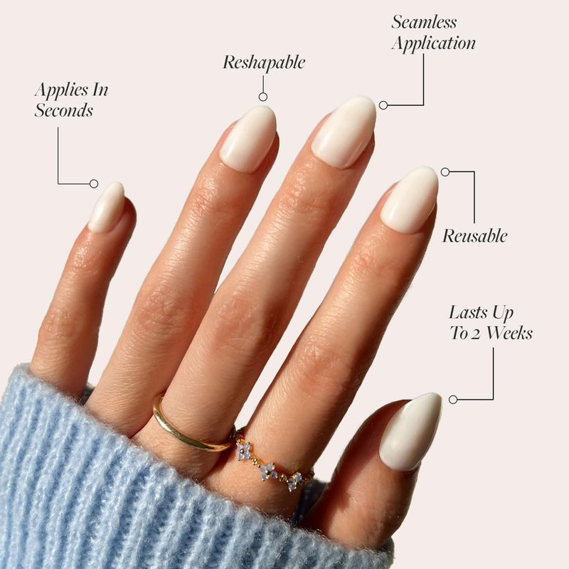 Glamnetic Press On Nails - White Swan | Opaque Classic Off White Short Oval Fake Nails, Salon Quality | 15 Sizes - 30 Nail Kit with Glue