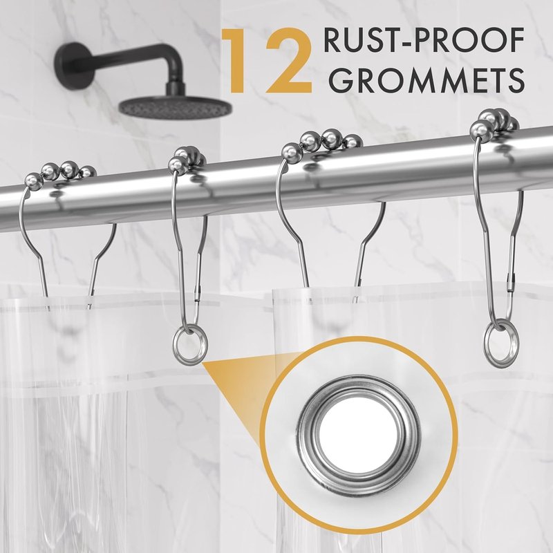 AmazerBath Shower Curtain Liner - 72 x 72 Inches PEVA Plastic with Weighted Stones & Rustproof Grommets | Clear