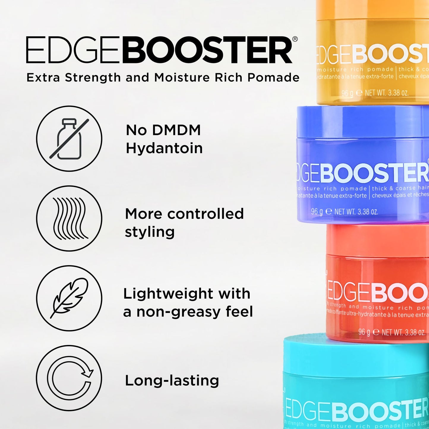 Style Factor Edge Booster Extra Strength & Moisture Rich Pomade | Strong Hold Edge Control Gel for Thick & Coarse Hair | High Shine, Non-Greasy Styling | Citrine, 3.38 oz