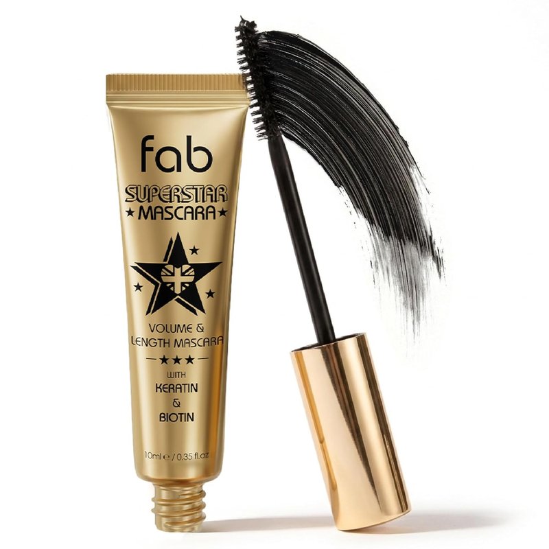 Fab Superstar Mascara - Waterproof Volumizing Mascara for Bold Length & Lift | Black, 10ml - Infused with Keratin & Biotin