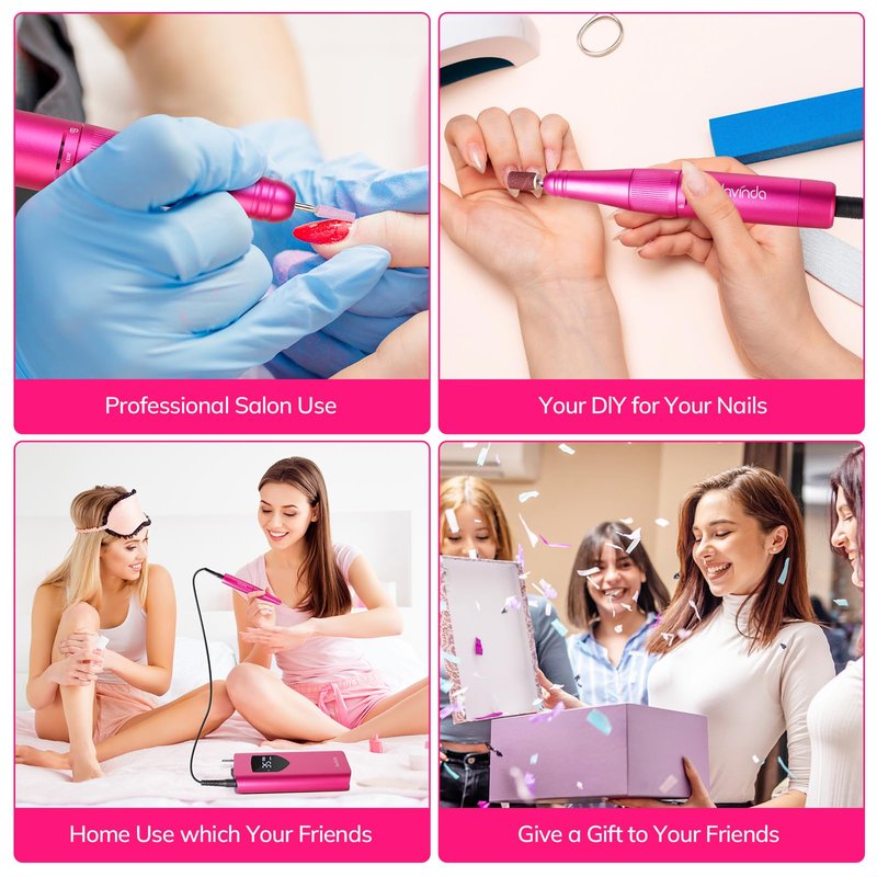 Lavinda Professional Nail Drill 35000 RPM, Cordless Rechargeable Electric Nail File for Acrylic Gel Nails, Efile Nail Drill Machine for Home and Salon Use (Viva Magenta)