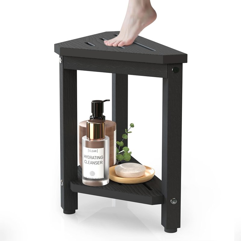 Regine Switzerland Shower Stool - 14in Waterproof Corner Bench with Storage Shelf | Ideal for Shaving Legs