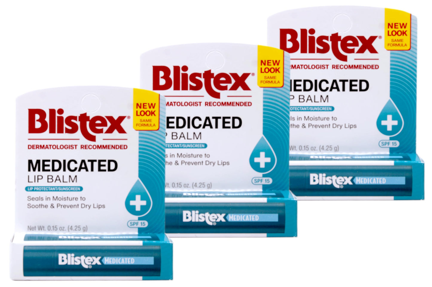 Blistex Medicated Lip Balm, Regular, SPF 15, Pack of 3