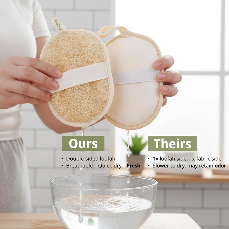 Coba Straws Natural Loofah Exfoliating Body & Facial Scrubber Set | 100% Plant-Based Shower Luffa Sponge for Deep Cleansing, Smooth & Glowing Skin | Bath Loofah for Women & Men