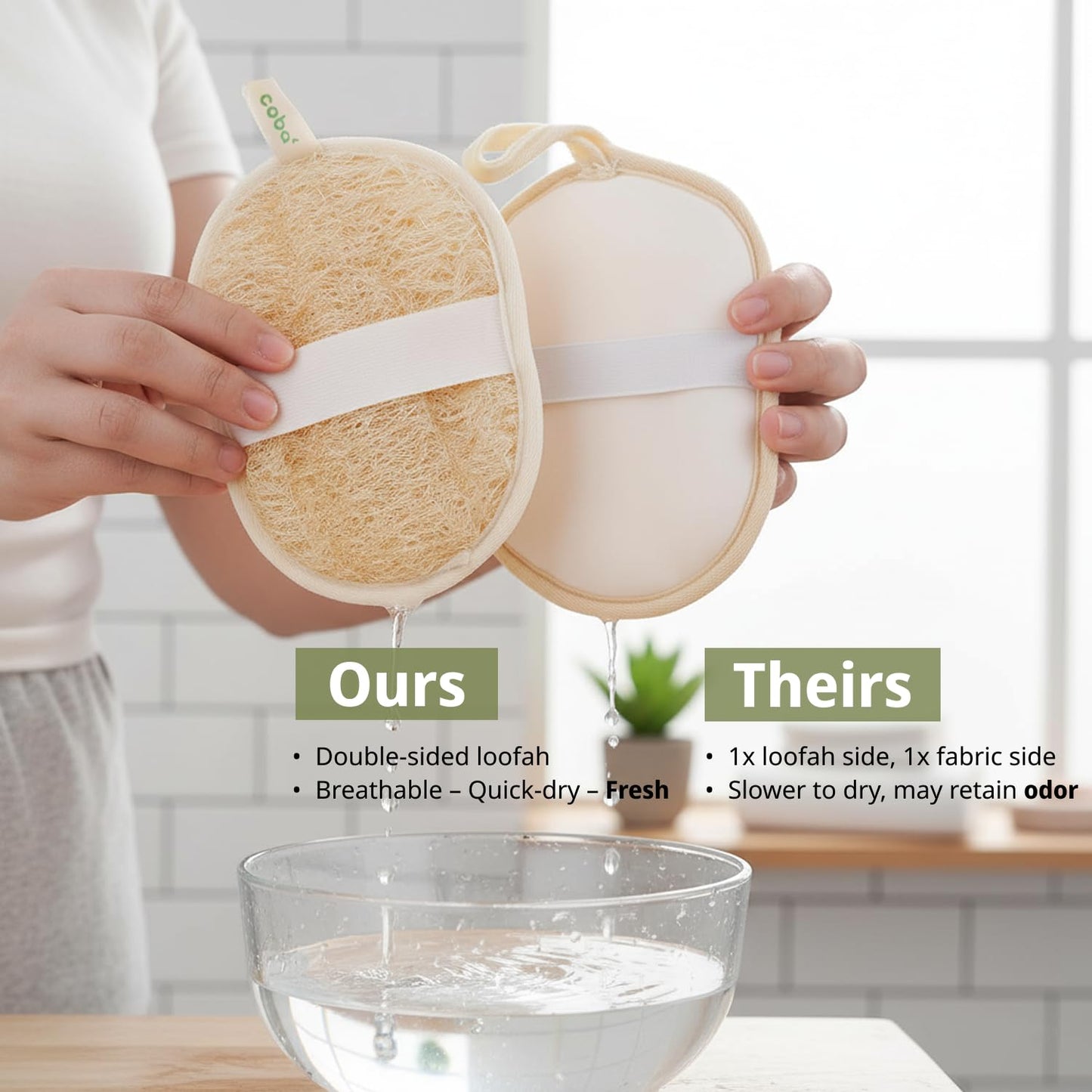 Coba Straws Natural Loofah Exfoliating Body Scrubbers – 3 Pack | 100% Plant-Based Shower Luffa Sponge Set for Deep Cleansing, Smooth & Glowing Skin | Bath Loofah for Women & Men