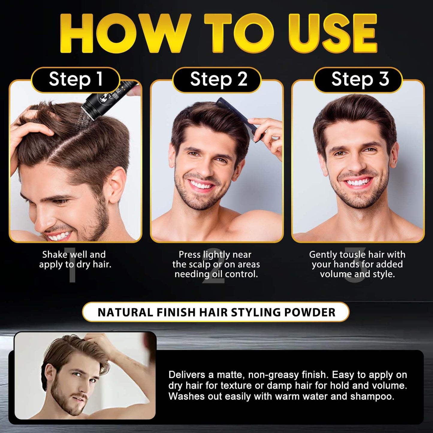 ZIXAOK Hair Styling Powder for Men - Volumizing & Texturizing Powder with 24H Strong Hold, Matte Finish for Fine, Thin, Flat Hair, Adds Invisible Volume & Thickness, Non-Sticky Formula, 1.05oz