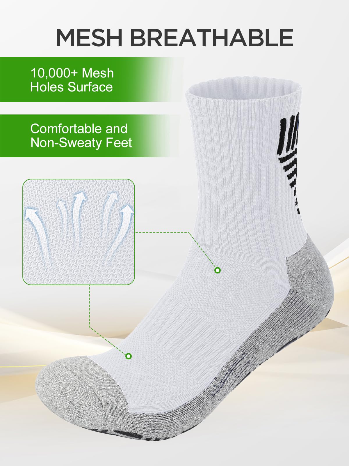 Veridra 1 Pair Men's Grip Socks for US 7-12.5, Anti-Slip Athletic Grippy Soccer Socks Non Slip Pads for Football Basketball Pilates Hospital Yoga, Whtie