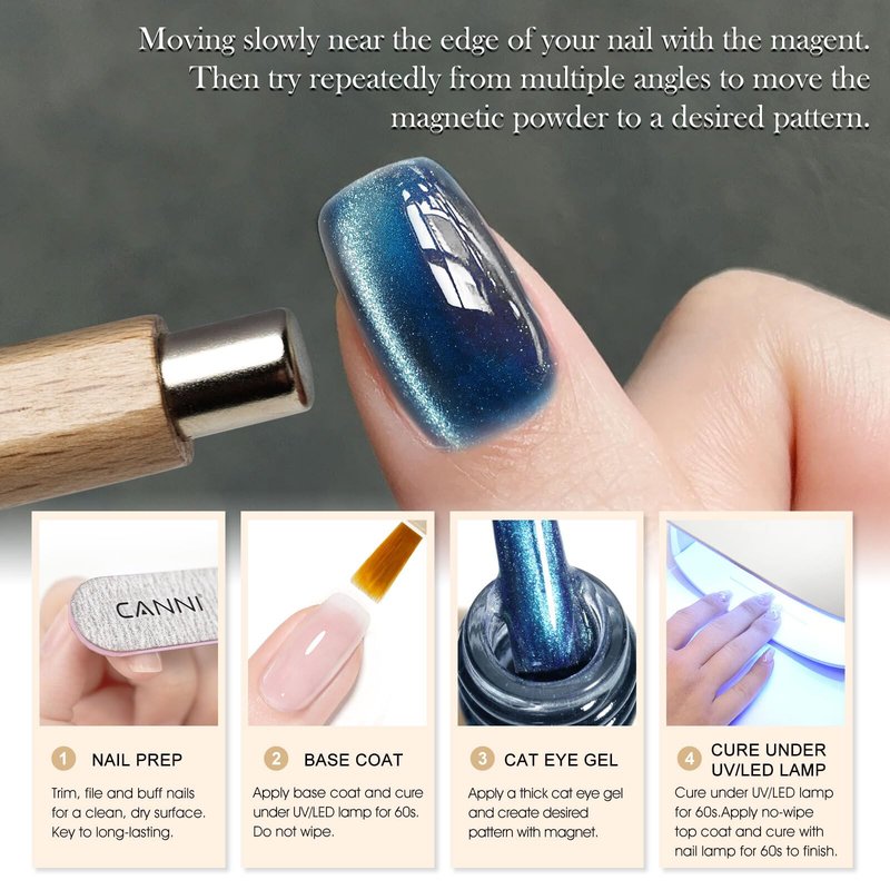 CANNI Cat Eye Gel Nail Polish 1Pcs 9ml Chathams Blue color Gel Polish High Gloss Soak Off UV Gel Starry Sky Miracle Series Gel Nail Polish Art Manicure Salon DIY Home