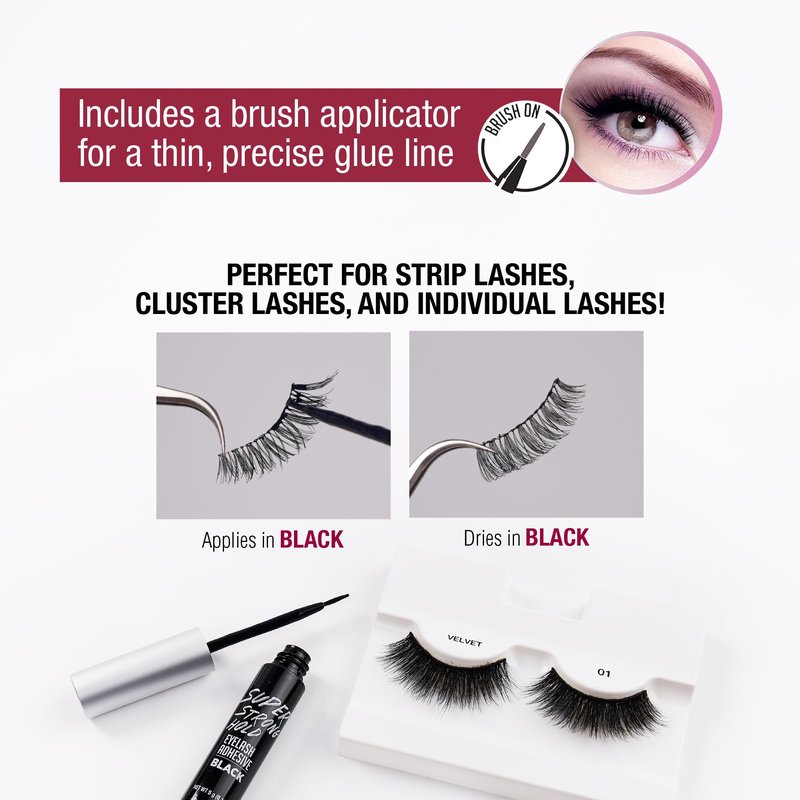 i•ENVY Super Strong Hold Eyelash Adhesive, Waterproof, 48-Hour Long-Lasting Lash Glue, Latex-Free, Hypoallergenic, Quick-Drying with Brush-On Applicator for Strip Lashes (Black, 1 Pack)