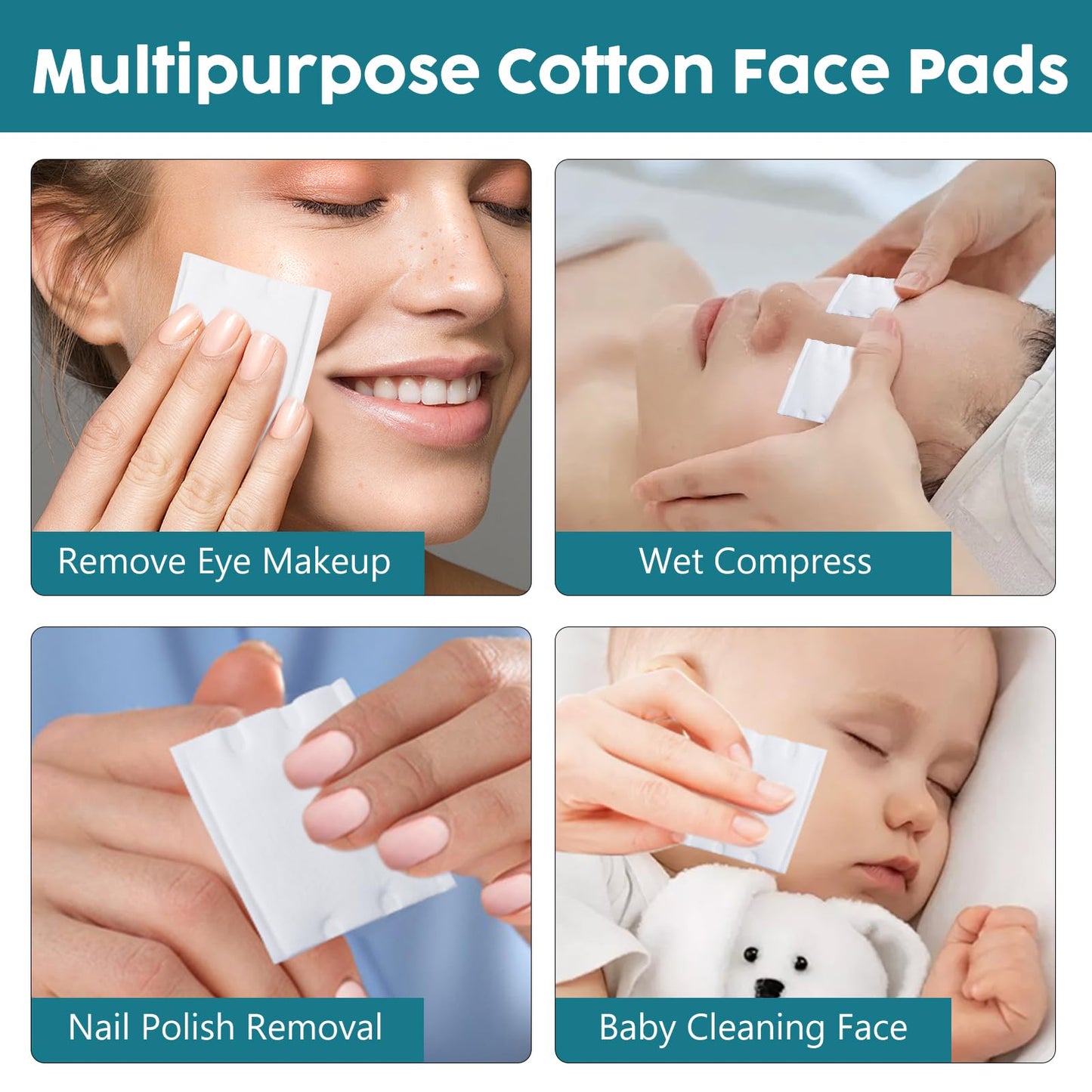 Vexlytra Square Cotton Pads for face, Cotton Squares for Face, Lips & Eyes, 100% Pure Cotton, Hypoallergenic, Ultra-Soft & Lint-Free for Gentle Skincare (200PCS)