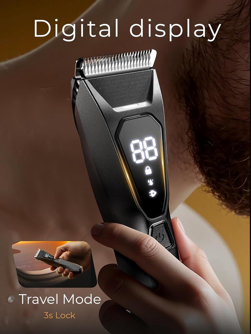 Body Hair Trimmer for Men - Waterproof Pubic Hair Groomer with Wireless Charging & 4000K LED Display | 90-Minute Runtime, Ceramic Blade