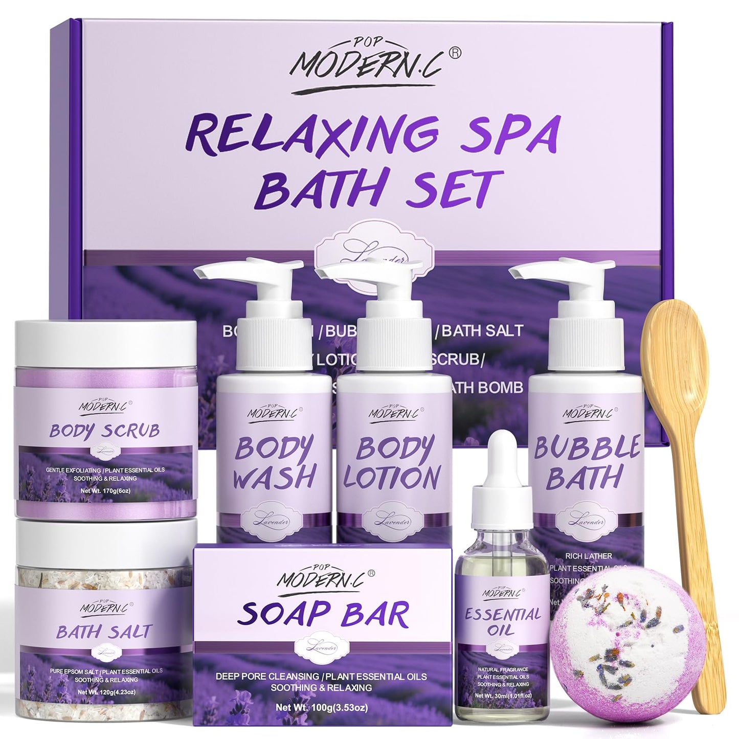 Relaxing Bath Gift Set for Women 8pcs Lavender Spa Gift Set Gift Baskets for women Mom Wife Sister Teen Best Friend Christmas Birthday Valentine's Mother's Day with Lavender Essential Oil Shea Butter