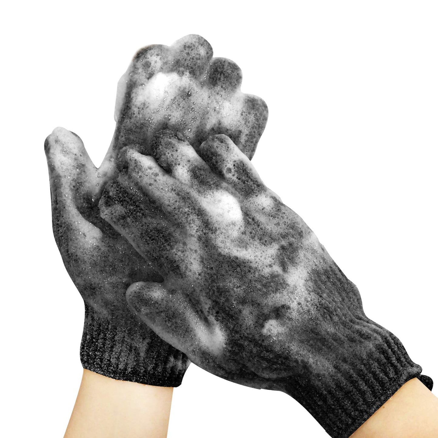 MIG4U Shower Scrub Gloves Exfoliating for Women and Men Medium to Heavy Bathing Remove Dead Skin Body Beauty Sponge Loofah Deep Cleansing (1 Pair, Black-Nylon)
