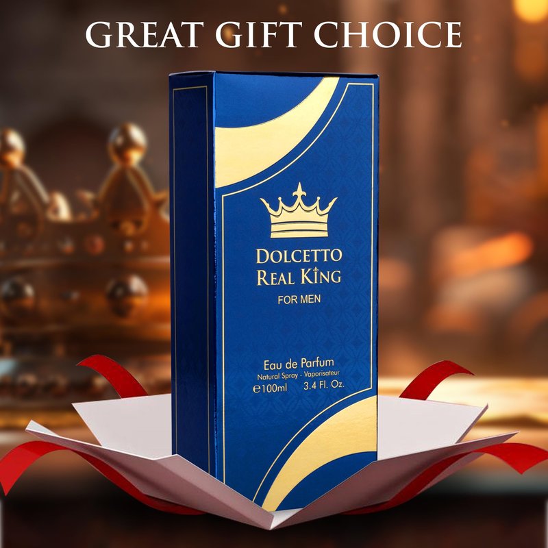 Dolcetto Real King Eau De Parfum for Men woody & Aromatic Fragrance - Citrus Notes & Pimento Essence with Masculine Base - Blend of Spicy Pepper, French Lavender & Haitian Vetiver - 100ml Bottle
