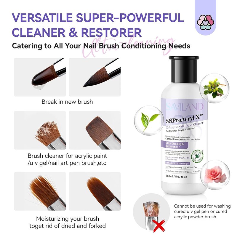 SAVILAND Acrylic Nail Kit - Kolinsky Nail Brush Set with Cleaner & Conditioner | Perfect for Home DIY