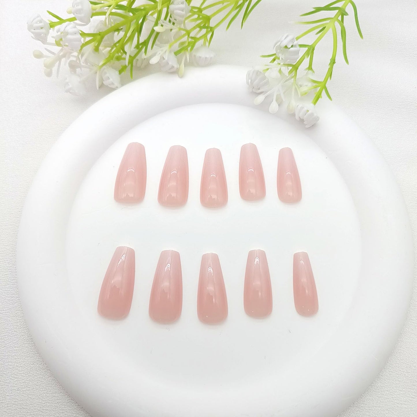 Solid Color Press on Nails Medium Coffin Fake Nails Pink Full Cover Glossy Glue on Nails Gradient Nails Press ons Cute Acrylic Artificial Stick on Nails for Women 24Pcs