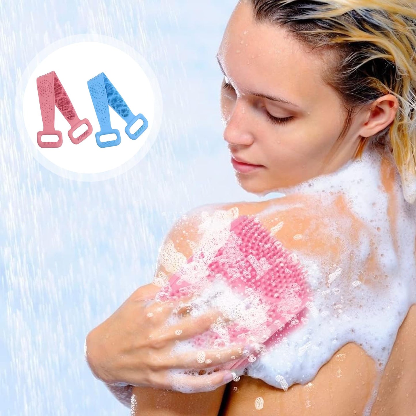 MAYWILLA Silicone Body Scrubber for Shower,Silicone Back Body Scrubber with Handle,27.5 Inch Exfoliating Deep Clean Bath Body Brush Scrubber for Men and Women-2 PCS
