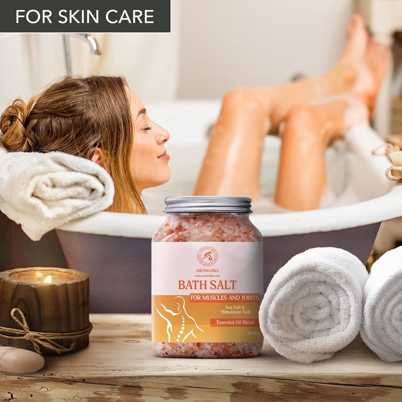 Joint & Muscle Bath Sea Salts 46 Oz (1300g) - w/Essential Oils Lavender & Sage & Rosemary - Natural Sea Salts - Detoxifies - Relaxation - Body Care