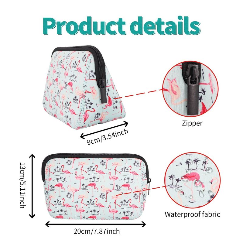 AJLTPA Cosmetic Bag Waterproof Neoprene Zipper Pouch Travel Portable Toiletry Makeup Bags Organizer Case for Women and Girls, Flamingo