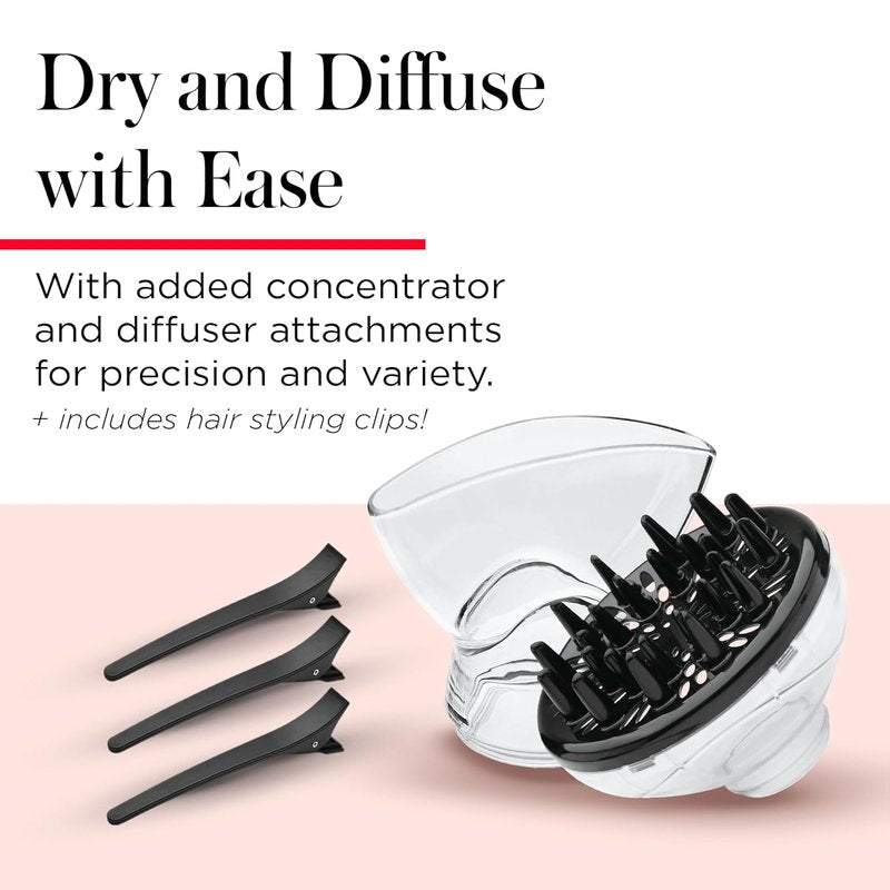 Revlon Infrared Ionic Hair Dryer - Tourmaline Technology for Frizz Control | 1875W, 2 Speed Settings, Diffuser Included