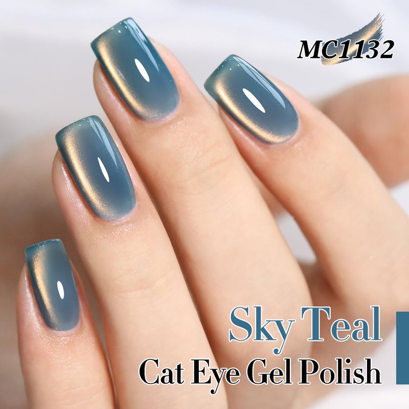 Skiennix Cat Eye Gel Polish - 15ML Ice Glass with Holographic Glitter | Translucent Sky Teal Color