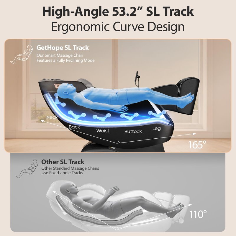 Gethope 4D Massage Chair Full Body - 53.2" Ultra Long SL-Track Massage Chair Zero Gravity Massage Recliner with Foot Roller, 10 Modes 6 Technique, 32 Airbags, 3 Core Heating, AI Voice, Yoga Stretch