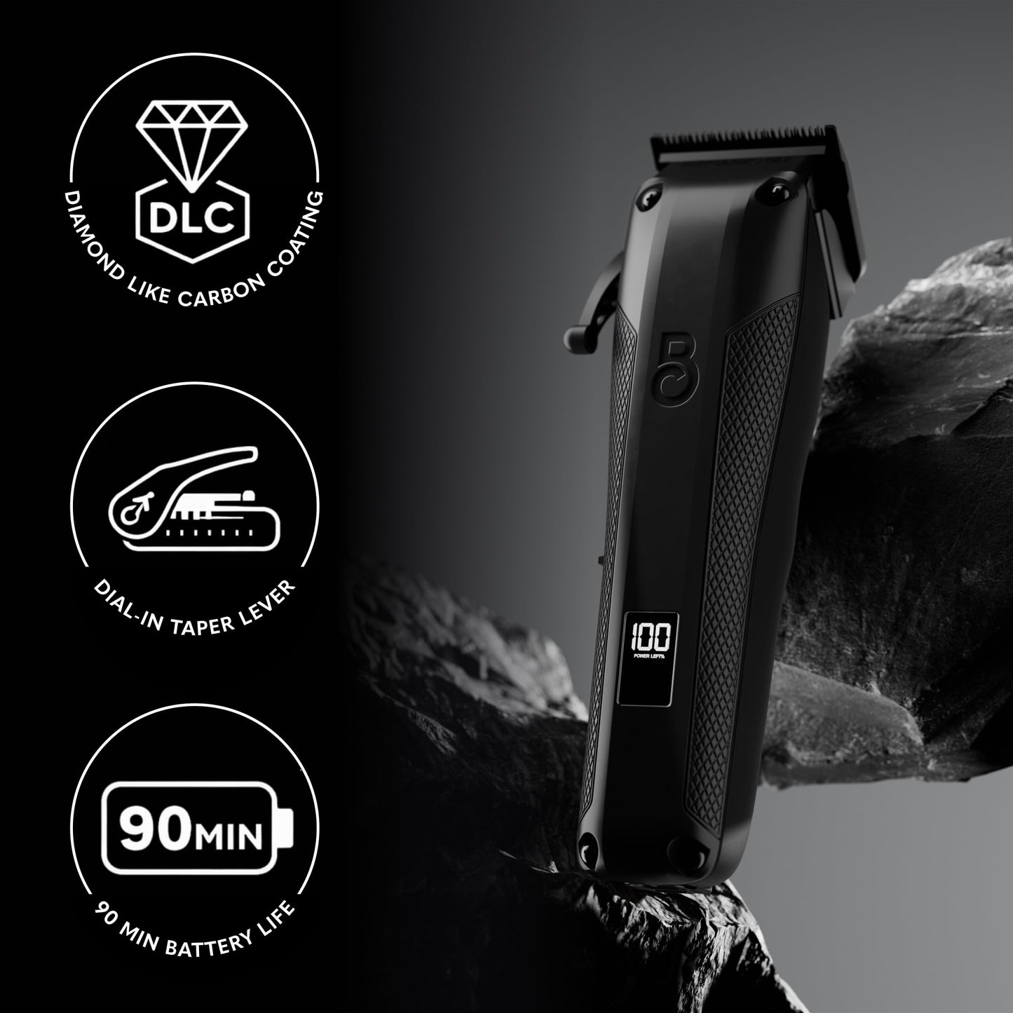 The Beard Club Pro Beard Trimmer for Men - Professional Men's Hair Trimmer for Barbers - Electric Cordless Rechargeable High Power 13,000 RPM - 10 Guides - Taper Lever - Diamond Like Carbon Blades