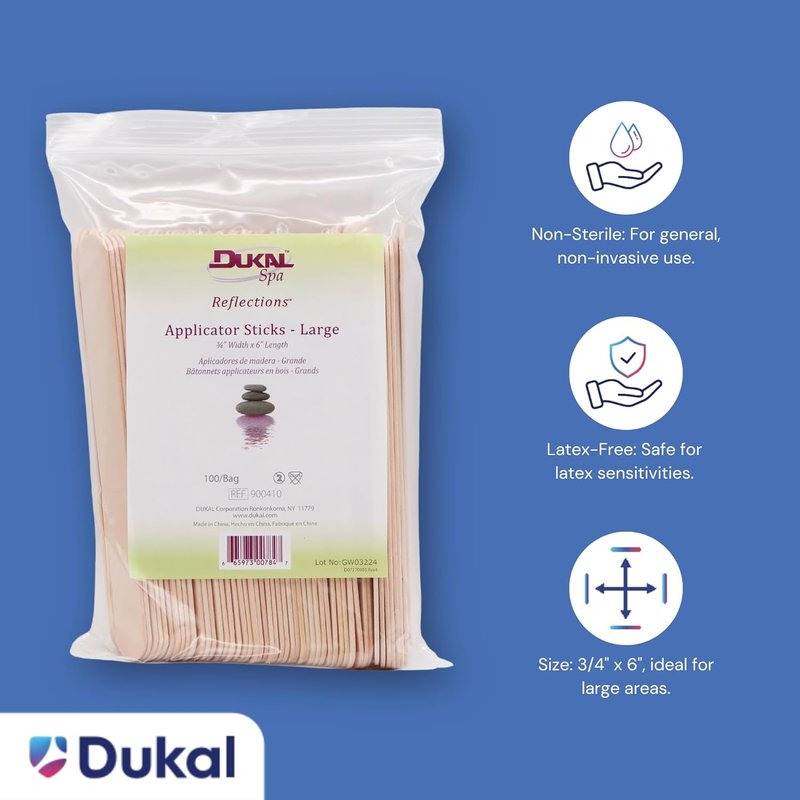 Dukal Large Wooden Wax Sticks - Body Hair Removal Applicator, ¾” x 6” | Pack of 100
