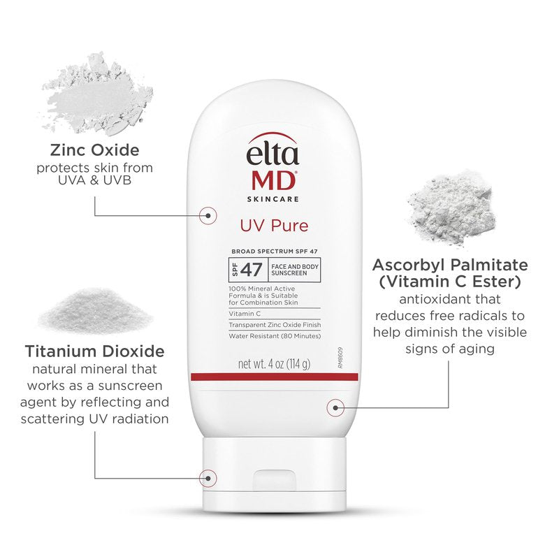 EltaMD UV Pure Face and Body Sunscreen, SPF 47 Mineral Sunscreen for Kids and Adults, Water Resistant Up to 80 Minutes, Oil Free Zinc Oxide Formula, 4.0 oz