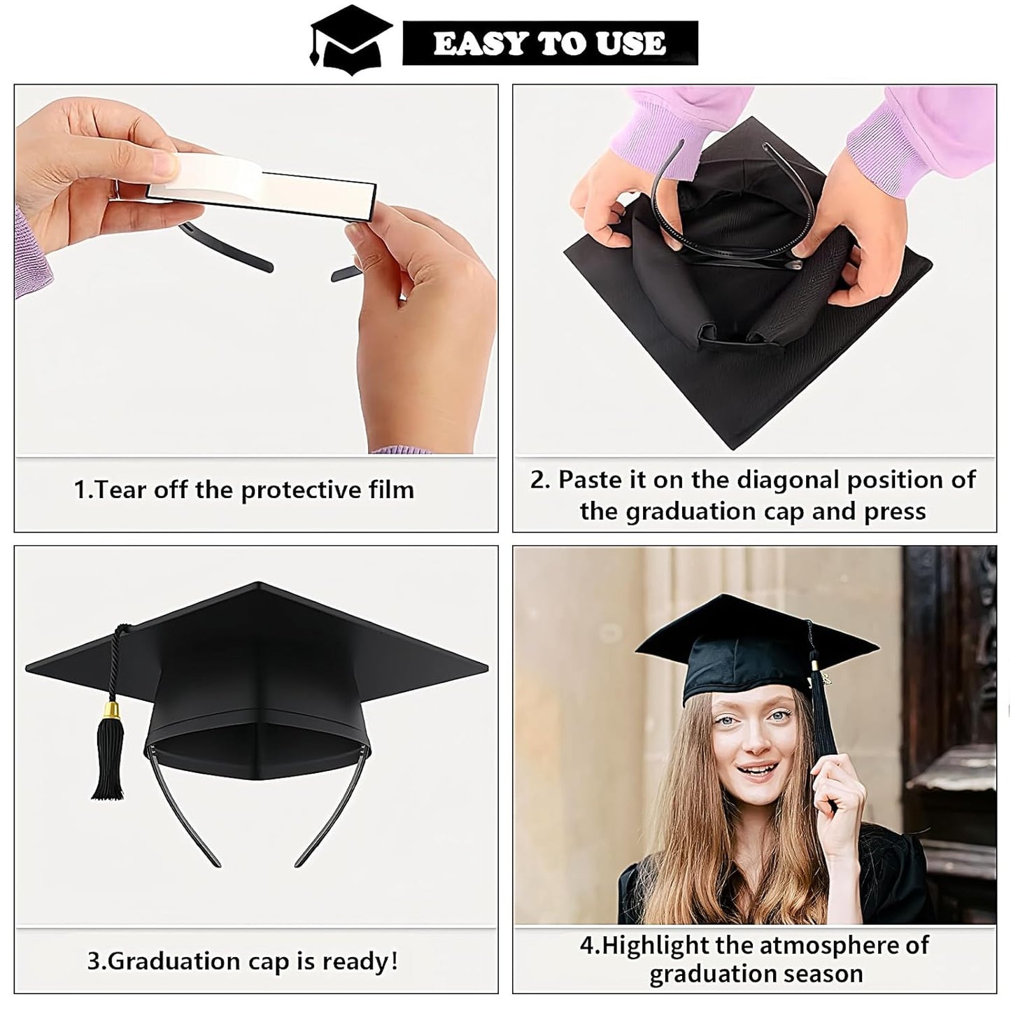 Totelux Graduation Cap Headband, Grad Cap Headband Insert, Anti-fall Hairband, Secure Graduation Hat Accessories for Graduates Students Women