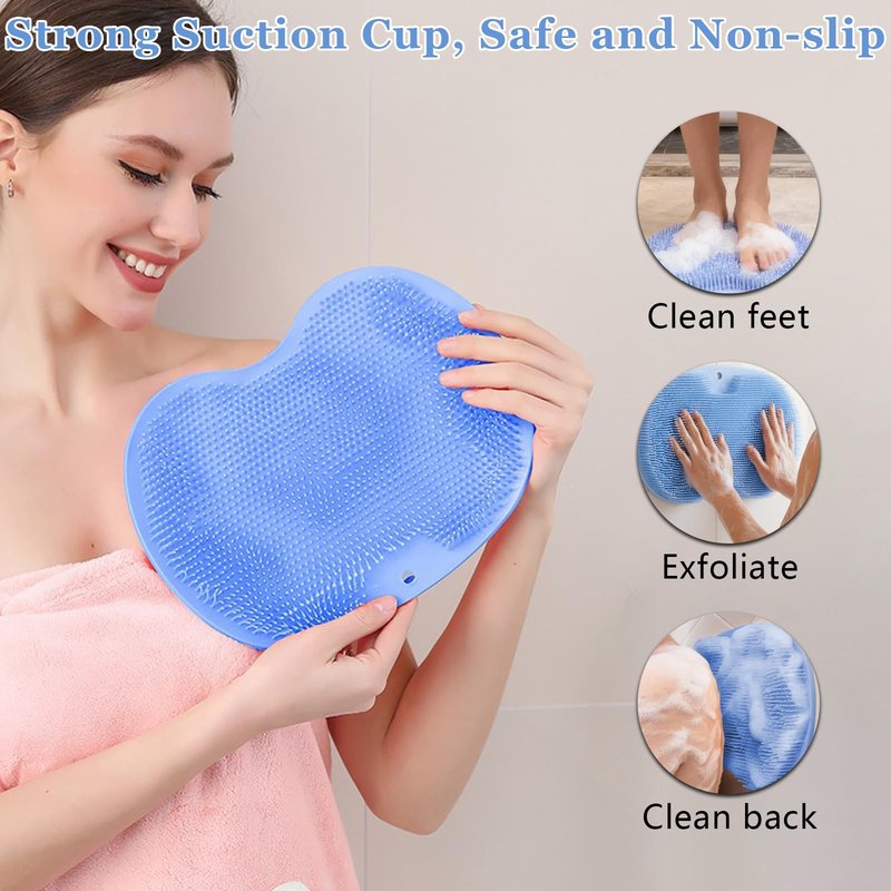 Silicone Shower Foot Scrubber Mat,Foot Scrubber In Shower with Non-Slip Suction Cups mit 4PCS Magic Exfoliating Bath Sponge for Body, Deep Exfoliating Foot/Back Cleaning Pad for Bath