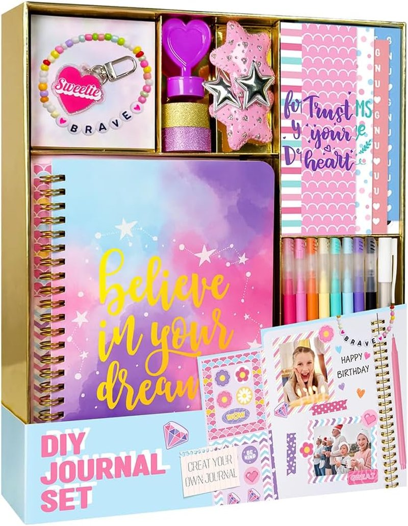 Nollh DIY Journal Kit for Girls - 200+ PCS Trendy Scrapbook Supplies | Perfect Gift for Ages 8-14