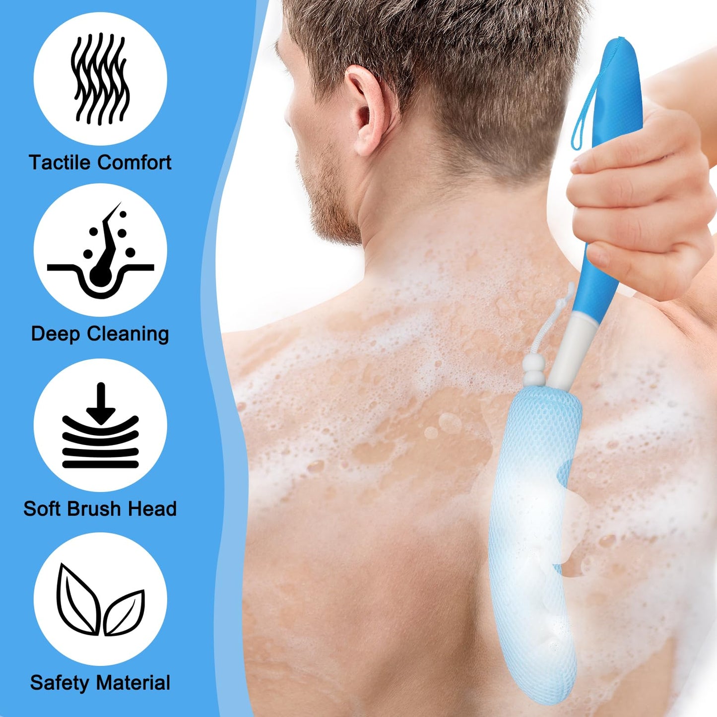 Leetye Mei Long Handled Shower Brush, Non-Slip Long Handle Bath Brush, Back Body Brush Gentle Exfoliating and Lather Well Deep Cleansing Long-Lasting for Body