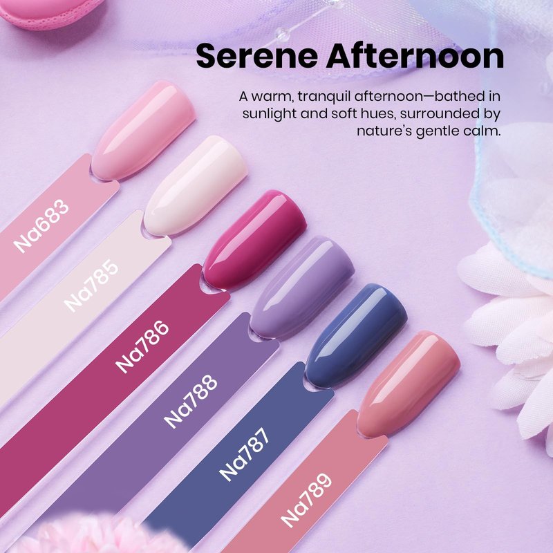 Beetles HEMA-FREE Gel Polish Set - 6 Colors 15ML Full Size Baby Pink Purple Gel Nude Pink Summer Colors Gel Polish Kit Soak Off Uv LED Nail Lamp DIY Home Manicure Salon Serene Afternoon