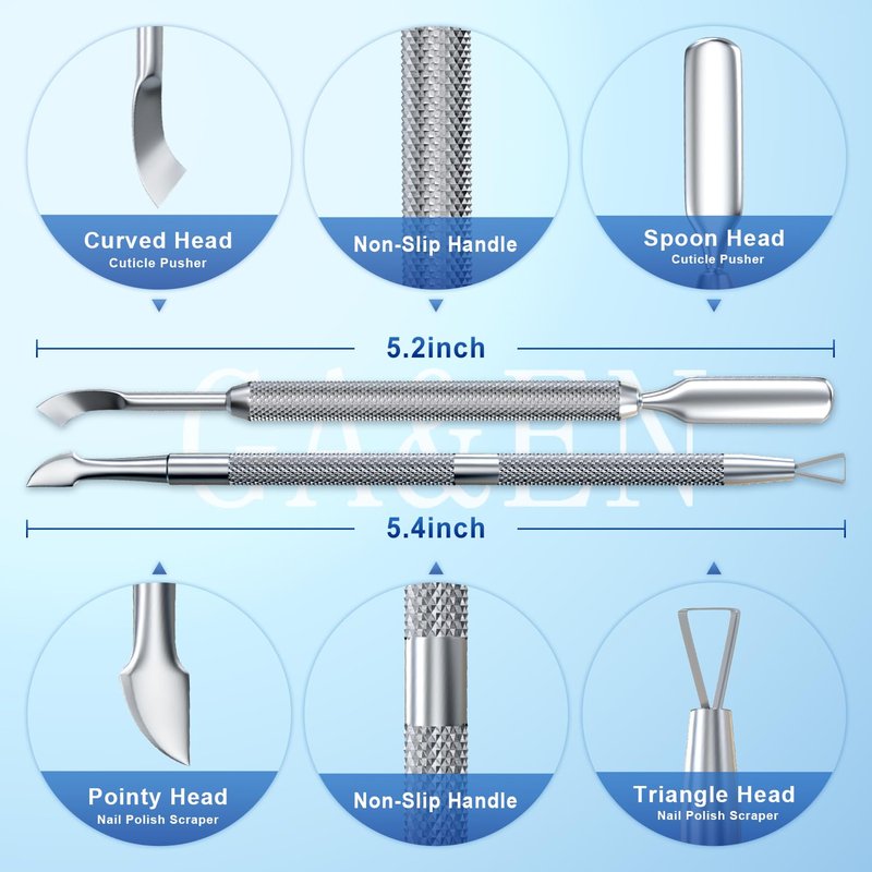 GA&EN 2PCS Metal Silver Cuticle Pusher and Scraper, Nail Trimmer Cutter Stainless Steel Gel Scraper Tool, Nail Polish Remover Peeler Durable Salon Manicure Pedicure Cleaner for Fingernail and Toenail