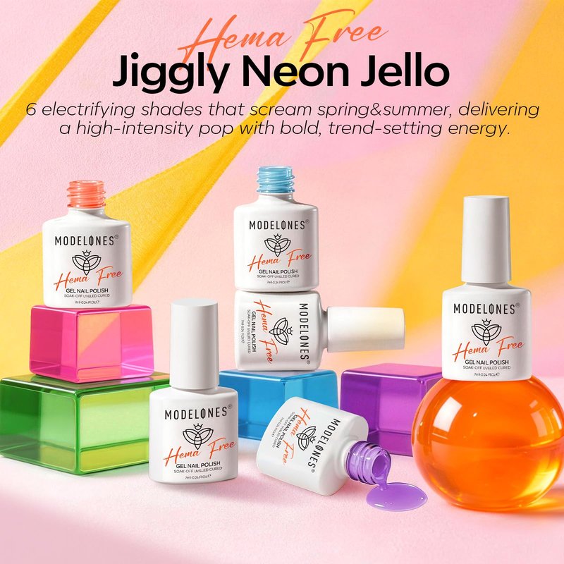 modelones Jelly Neon Gel Nail Polish Set, Hema-Free Summer LGBT Neon Hot Pink Orange Blue Yellow Green Purple 6 Colors Bright Sheer Translucent Effect Rainbow Gel Polish Kit LED Nail Art Gift Salon