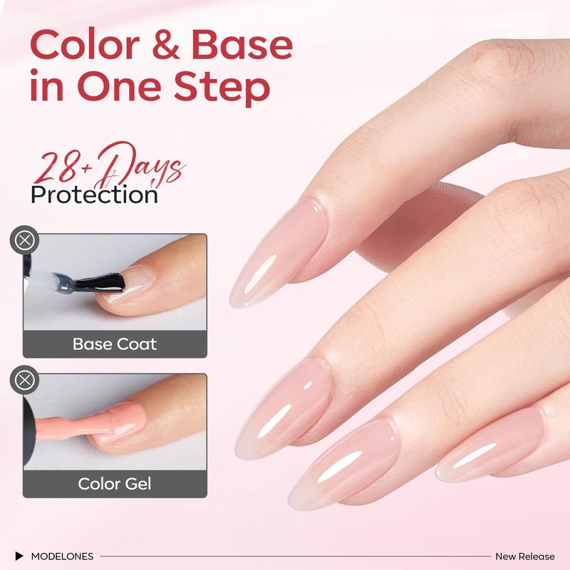 Modelones Rubber Base Gel Nail Polish - 6 Color Builder Set | Strengthening Apex for Weak Nails