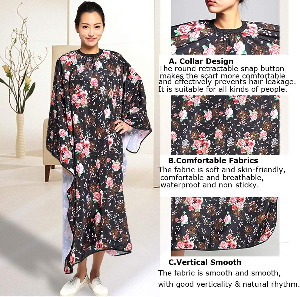 Skiennix Professional Hair Stylist Cape - Waterproof Rose Flower Design | 55" x 63" Snap Closure