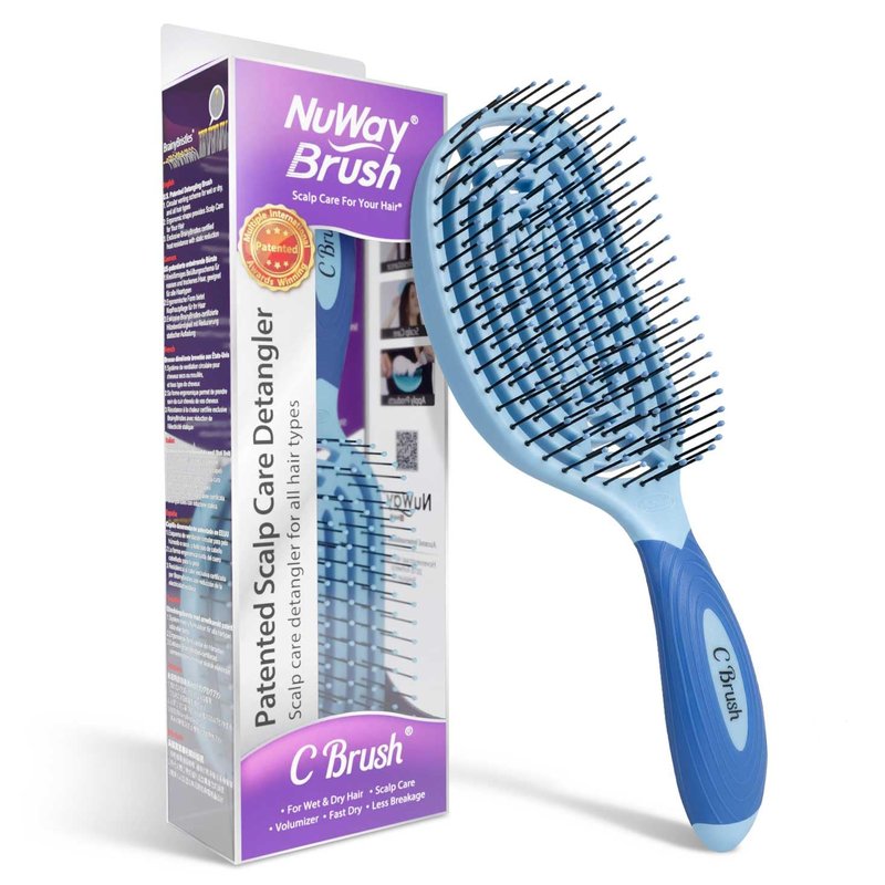 NuWay C Brush Scalp Care Detangling Hair Brush – Gentle Scalp Massage & Easy Detangling for Wet or Dry Hair, Everyday Hairbrush for Healthy Looking Hair (Sky Blue)